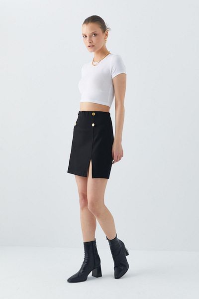 Mixray 4225 Fusta cu fante cu nasturi pentru femei, neagra