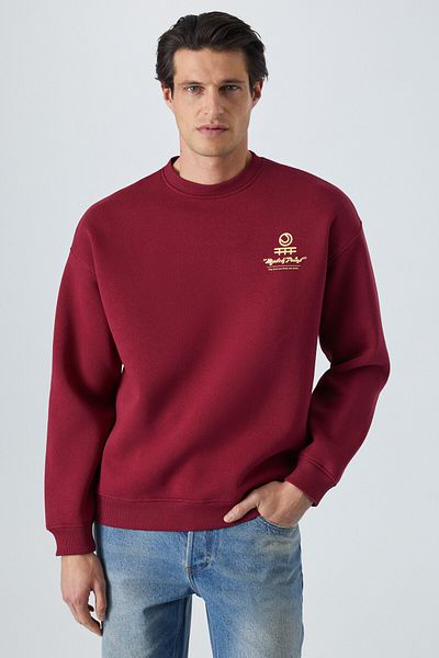 GRIMELANGE Sinner Men's Soft Fabric Burgundy Sweatshirt