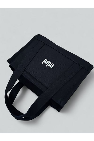 ESNEVA Canvas Fabric Black Mini Lettering Printed Mini Size Adjustable Strap Hand Shoulder Bag