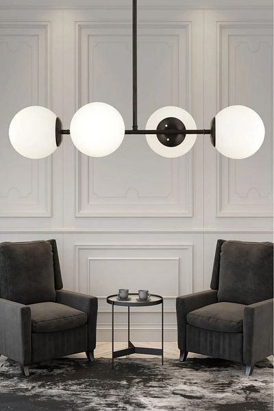 Ömür Avize Diago Black Case White Glass 4-Piece Chandelier