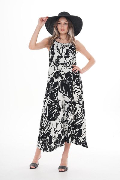 ŞİMAL Rochie lungă cu model de frunze pentru femei, cu detaliu de legare cu bretele 250070   -