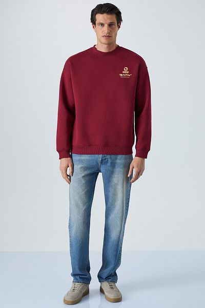 GRIMELANGE Sinner Men's Soft Fabric Burgundy Sweatshirt