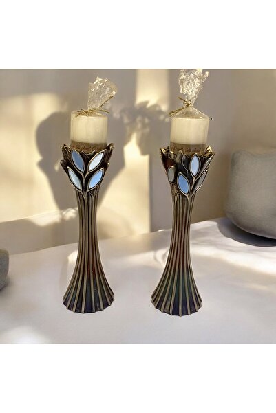 Gold home design 2’li Yaprak Aynalı Şamdan