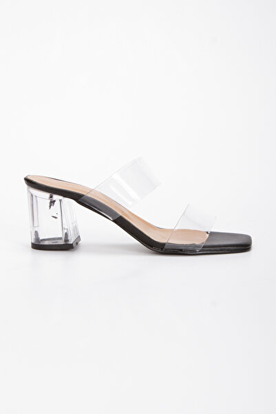MFT AYAKKABI Women's Transparent Banded Transparent Heeled Slippers