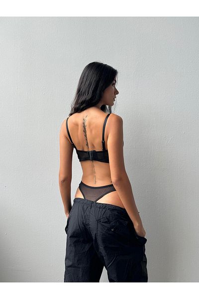 Cansoy Set sutien negru fără capac cu imprimeu floral (693T)