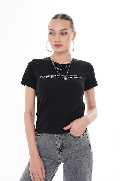ŞİMAL Tricou de damă cu decolteu rotund cu text imprimat pe față 250106   -