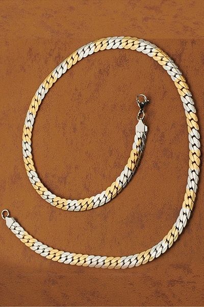 Takı Dükkanı Yellow White Crushed Flat Snake Model Steel Unisex Necklace Eck41