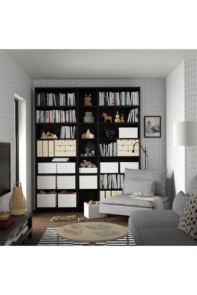 IKEA kitaplık, siyah meşe görünümlü, 200x28x237 cm