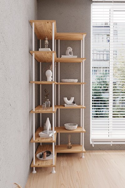 Mobitopya Çevir Kur Atlantik Çam Köşe Kitaplık | Çok Amaçlı Dekoratif Raf Ünitesi 71×74×177 Cm