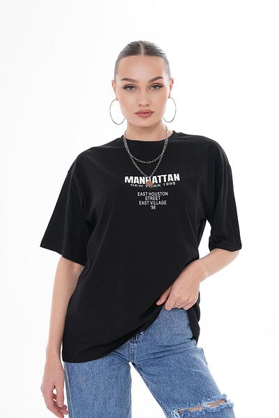 ŞİMAL Tricou oversize pentru damă, cu imprimeu pe spate, cu decolteu rotund 250147   -