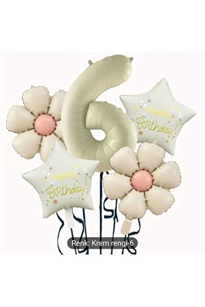 DÜVENCİ TİCARET KREM PAPATYA YILDIZ RAKAM FOLYO BALON SET