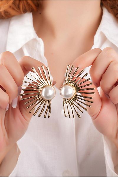 Çlk Accessories Premium 35589 Model Sun Earrings - Pearl Plate