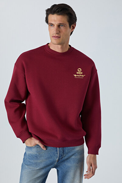 GRIMELANGE Sinner Men's Soft Fabric Burgundy Sweatshirt