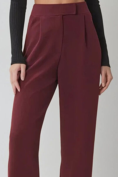 VAGGON Жіночі бордові брюки з високою талією, двома кишенями, складками та застібкою-липучкою Prmx10753