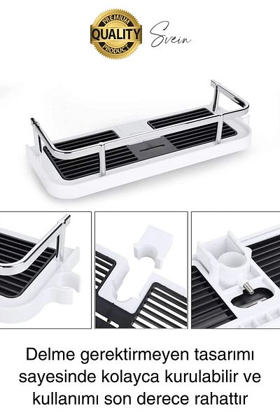 Svein Organizator de raft de duș pentru baie, din plastic durabil, alb, fără perforare, organizator de șampon pentru săpun