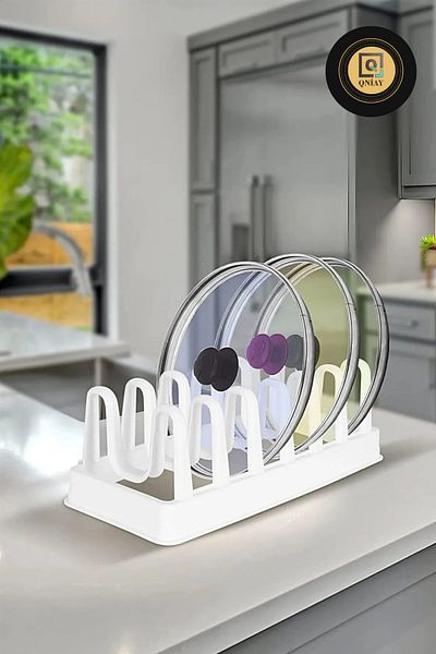 QNİAY Pot Lid Organizer 6 Compartments Pot Lid Plate Organizer Organizer Rack in Cabinet Q90