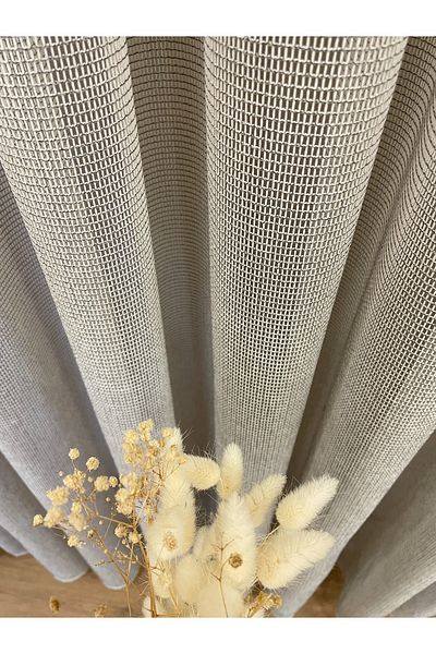 Brillant Beige-Gray Color Modern Textured Knitted 1/3 Sik Pleat Tulle Curtain