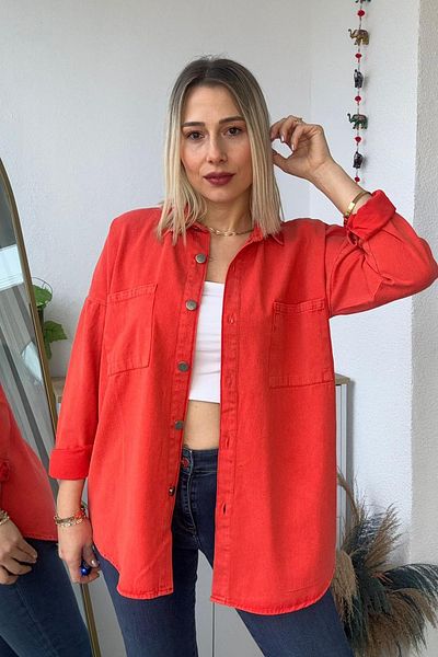 Kubos Moda Oversize Back Emblem Gabardine Red Shirt