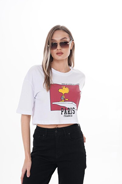 ŞİMAL Γυναικείο μπλουζάκι με λεπτομέρεια με στάμπα μπροστά 250124 -