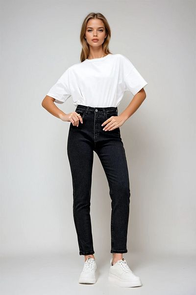 VAGGON Pantaloni negri de damă, cu 5 buzunare, lavabili, din lycra