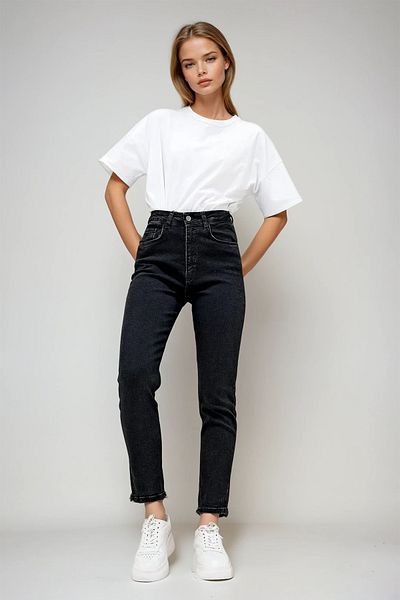 VAGGON Pantaloni negri de damă, cu 5 buzunare, lavabili, din lycra