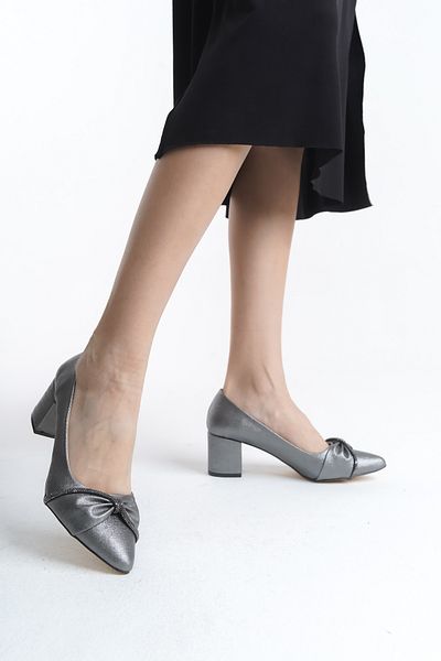Deri Expres Women's Thick Heeled Pointed Toe Classic Stone Evening Dress Shoes