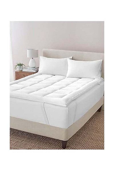 House One Microfiber Mattress Topper14 cm With Microfiber Filling and Rubber Corners Edges - 200x160cm- White