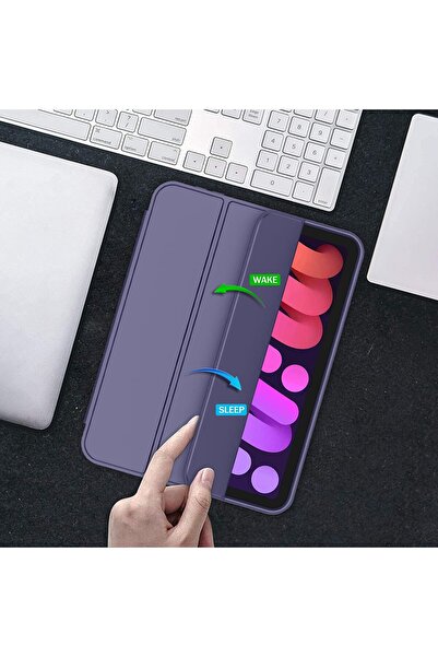 AWH iPad Mini 6 Case (8.3", 2021) with Pencil Holder, Trifold Stand, Soft TPU Back, Lavender