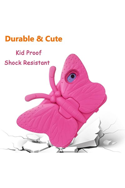 AWH iPad Mini 6 Case Kids - Butterfly Shockproof EVA Foam Bumper Stand Cover, Hot Pink