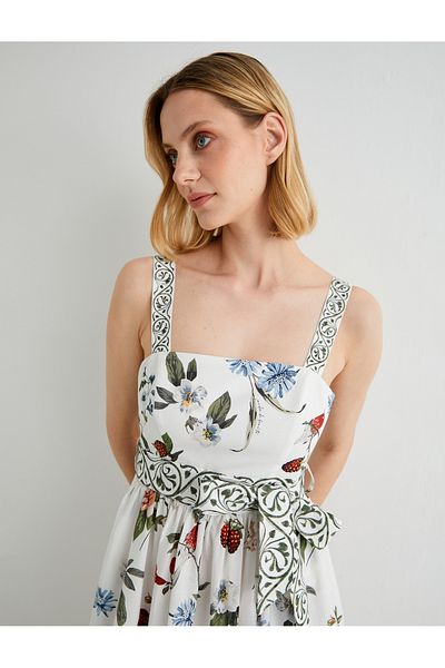 Koton Strap Midi Fruit Printed Floral Φόρεμα