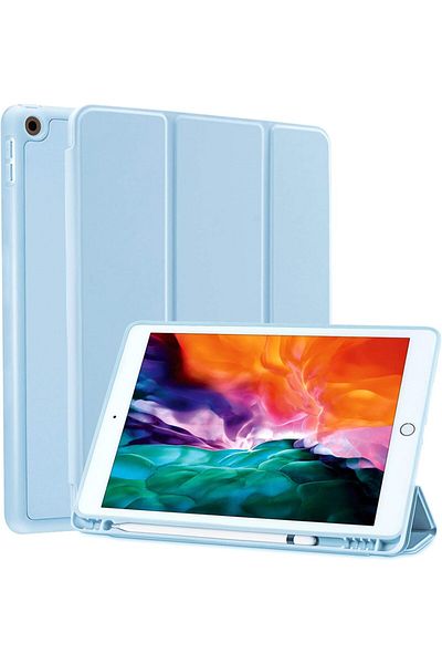 AWH حافظة متوافقة مع جهاز Apple iPad 9.7 2018/2017 مع حامل قلم، حامل سيليكون رفيع، أزرق فاتح