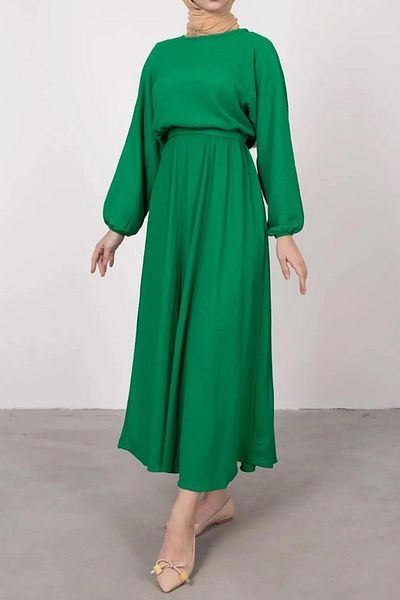 Swana Γυναικείο Hijab φόρεμα Grass Green - Αυτο-υφή, Άνετο Flared