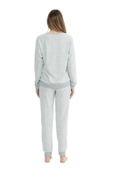U.S. Polo Assn. U.s. Polo Assn. 17082 - Gray Melange Women's Pajama Set, Long Sleeve and Round Neck