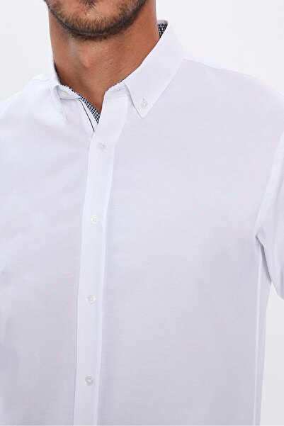 Tudors Slim Fit Uzun Kollu Düğmeli Yaka Pamuklu Kolay Ütü Düz Erkek Gömlek