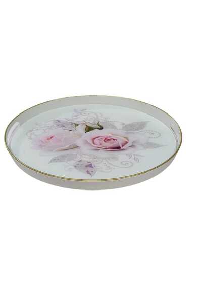 CENGİZ ÇEYİZ Otantik Yaldızlı Oval Camlı Tepsi  42x30 cm