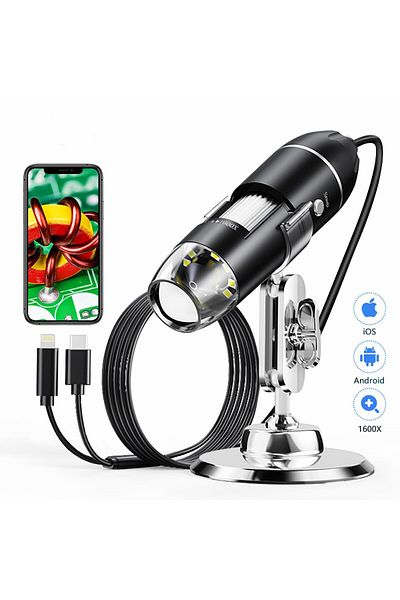 IntersTech Portable Digital Microscope with 8 Leds - 1600X Skin and Hair Biological Analysis