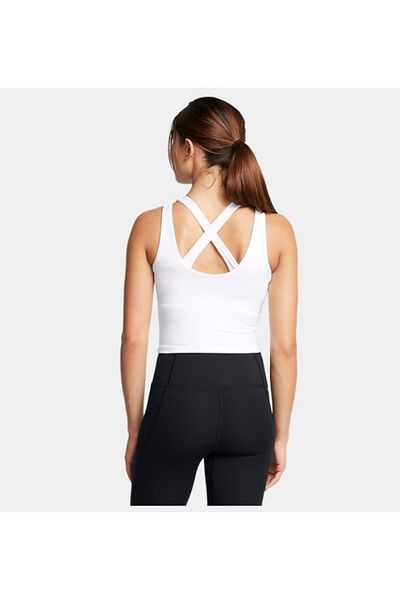 Under Armour Women's Sleeveless Slim Fit Plain Model Crop White Tank Top 1388648 -100