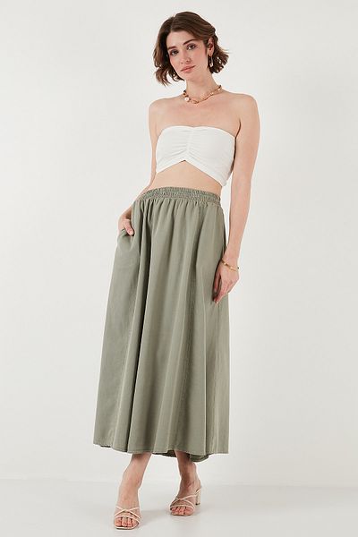Lela Long Cotton-Linen Hijab Skirt with High Waist Pockets - Skirt 668Yp4443