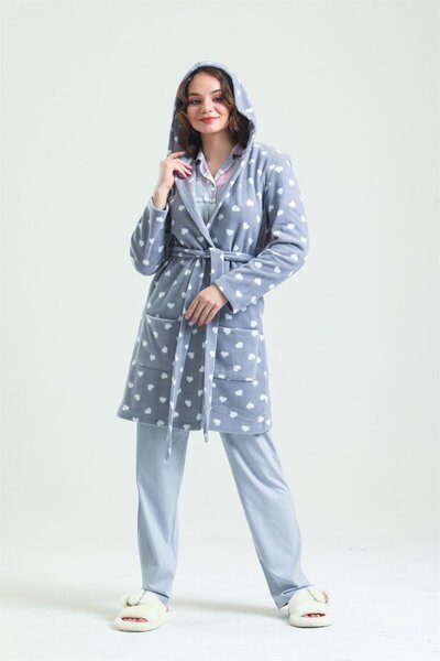 Magic Form 35252 Women's Gray Hooded Fleece Robe (Hood Without Lining)