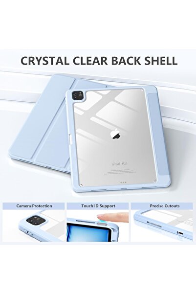 AWH iPad Air 13" Case M2 2024 with Pencil Holder, Auto Wake/Sleep, Slim Clear Back Shell, Sky Blue