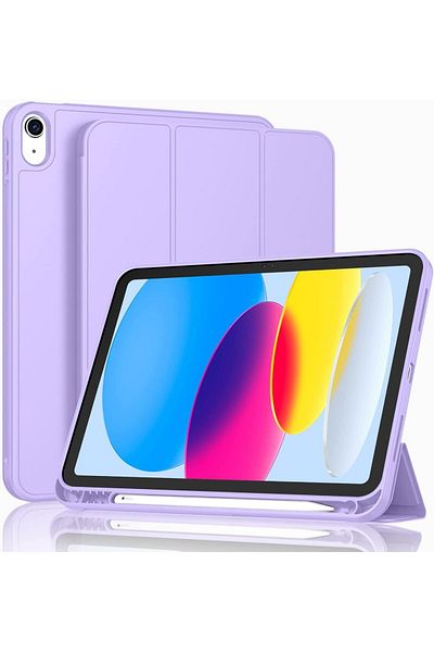 AWH حافظة iPad 10.9 بوصة (2022)، أرجوانية، مع حامل قلم وحامل ثلاثي الطي وخاصية الإيقاظ/النوم التلقائي!