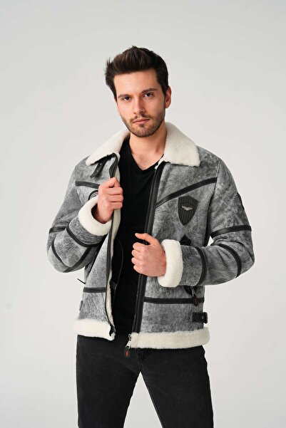 AS KÜRK DERİ Erkek Gri Napa Hakiki Deri Mont