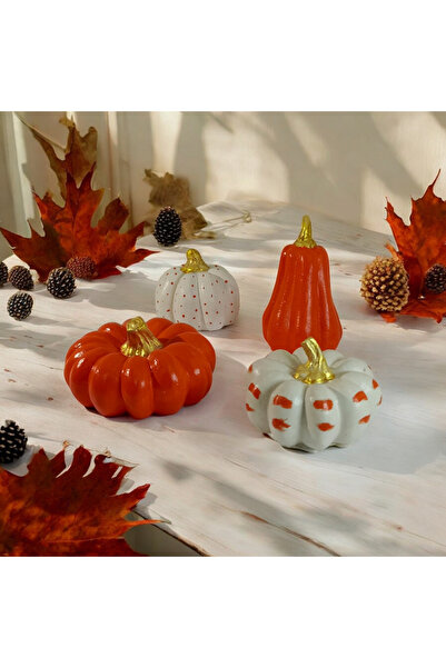 Eymen 4'lü Balkabağı Dekoratif Biblo Set. Turuncu Beyaz Kabak Seti