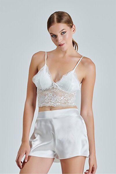 Alissa Women's Ecru Satin Dowry Set 6 Piece Lace Dressing Gown Nightgown Pajamas Set with Shorts