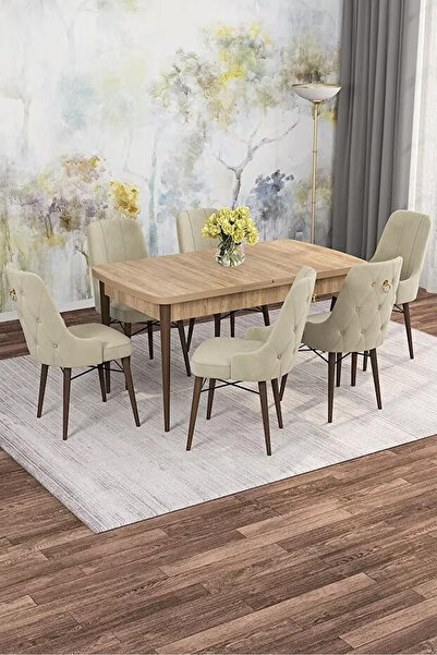Sar Pakete Zümra Serisi, Meşe Desen 80x132 Açılabilir Mdf Mutfak Masası Takım...