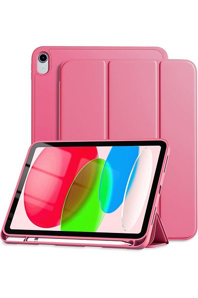 AWH iPad 10th Gen Case (2022), Watermelon Pink, Soft TPU, Pencil Holder, Trifold Stand & Auto Wake!