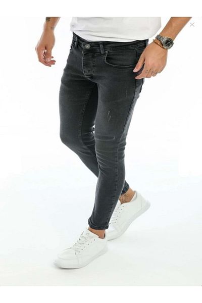 HACKER DENIM Hacker Tom T902-720 Men's Denim Lycra Laser Cuffed Jeans - T902 - Anthracite
