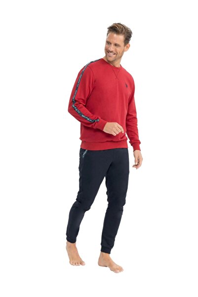 U.S. Polo Assn. Us Polo Assn. 18814 Men's Burgundy Long Sleeve Round Neck Two Thread Tracksuit Set