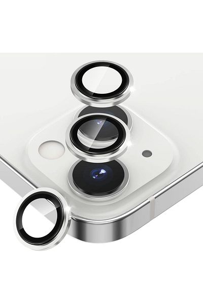 AWH iPhone 13 6.1" /13 Mini 5.4" Camera Lens Protector, Aluminum Alloy Ring, Glass Cover, Silver