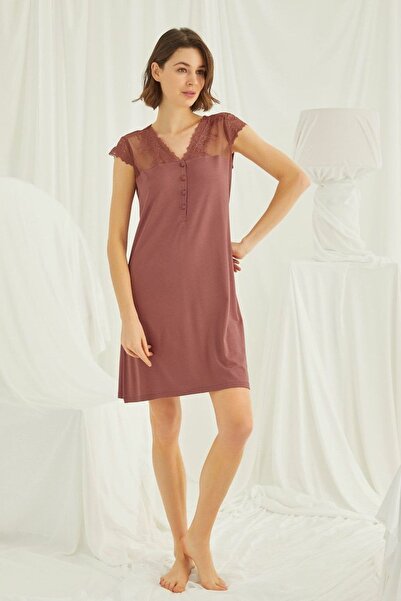 MONAMİSE Дамска кафява нощница с къс ръкав Monamise 19311